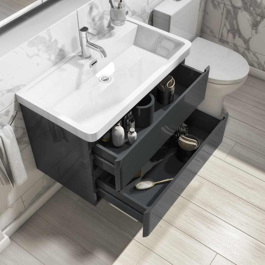 Grade A2 - 800mm Dark Grey Wall Hung Vanity Unit with Basin - Pendle