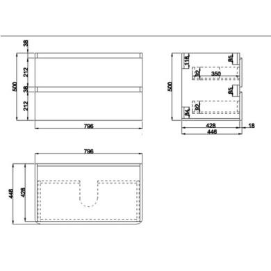 Grade A2 - 800mm Dark Grey Wall Hung Vanity Unit with Basin - Pendle