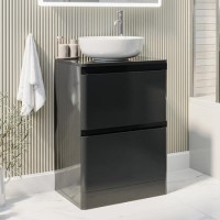Grade A1 - 600mm Dark Grey Freestanding Countertop Vanity Unit with Basin - Pendle Grade A1 - 600mm Dark Grey Freestanding Countertop Vanity Unit with Basin - Pendle