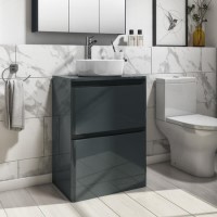 Grade A1 - 600mm Dark Grey Freestanding Countertop Vanity Unit with Basin - Pendle