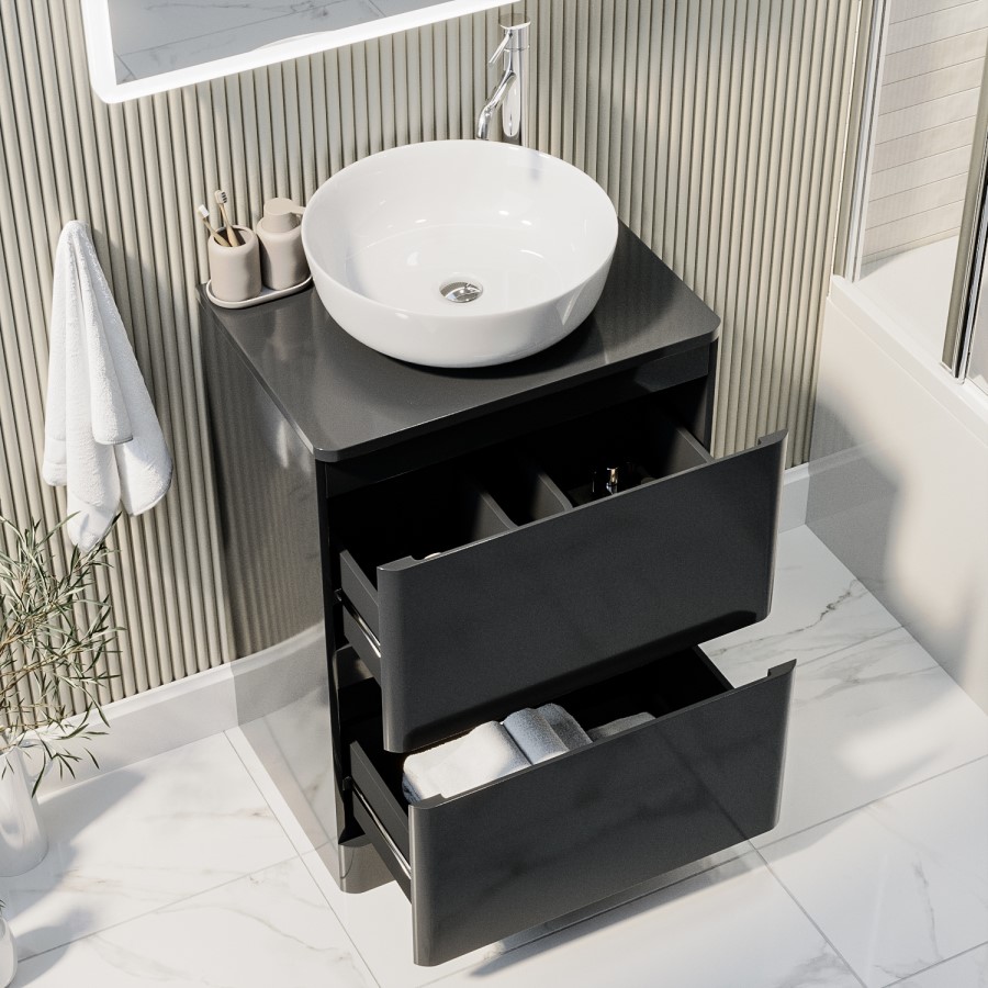 Grade A1 - 600mm Dark Grey Freestanding Countertop Vanity Unit with Basin - Pendle