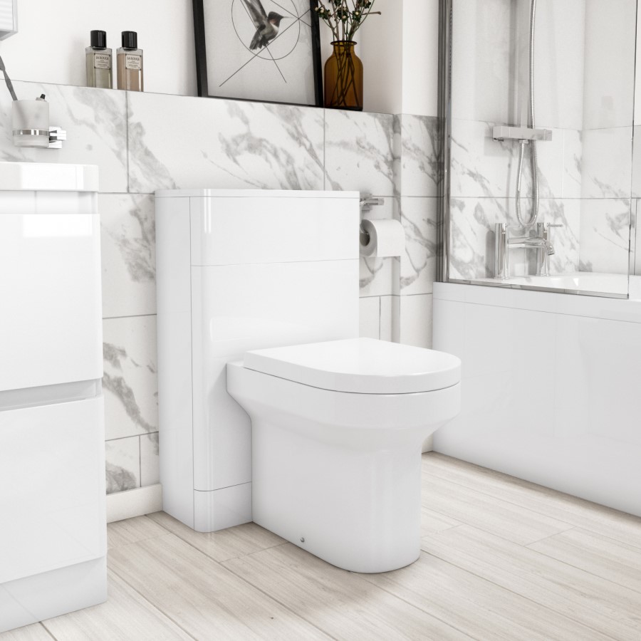 Grade A1 - 500mm White Back to Wall Unit with Round Toilet - Pendle