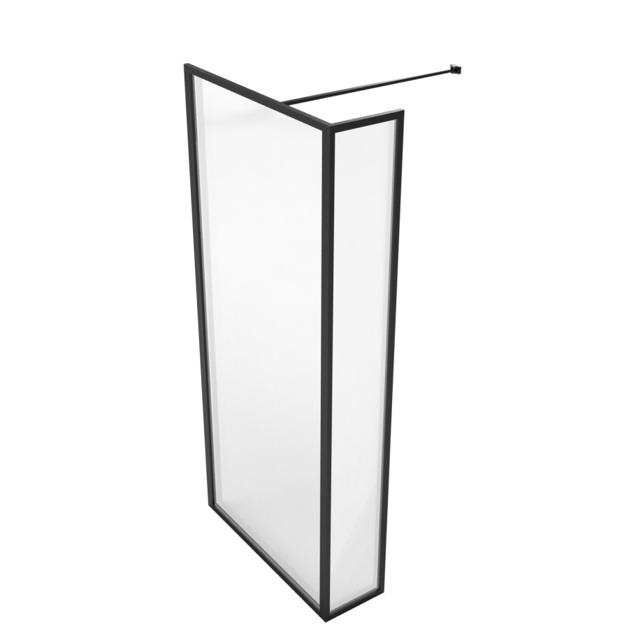 700mm Black Framed Wet Room Shower Screen with 300mm Fixed Panel - Zolla