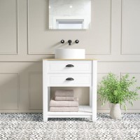 650mm White Traditional Freestanding Vanity Unit with Wood Effect Top and Black Handles - Kentmere