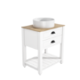 650mm White Traditional Freestanding Vanity Unit with Wood Effect Top and Black Handles - Kentmere