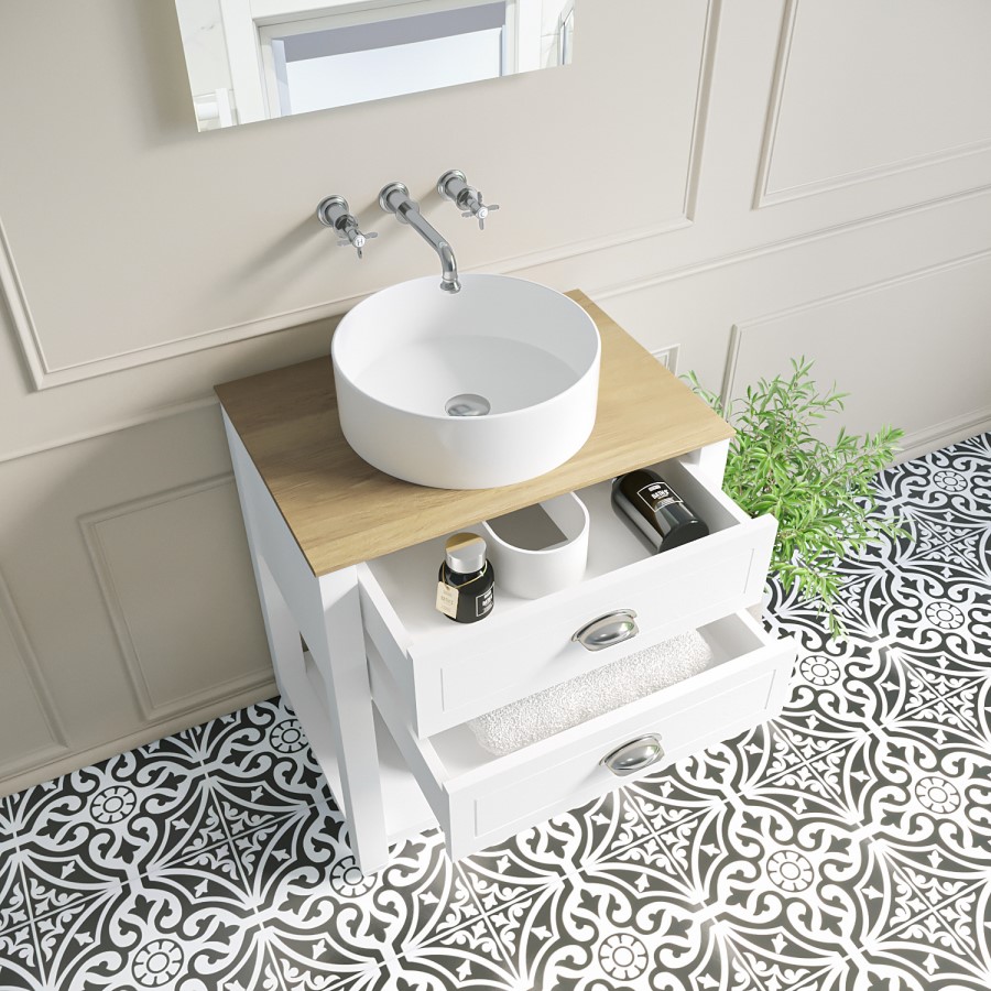 Grade A2 - 650mm White Traditional Freestanding Vanity Unit with Basin and Chrome Handles- Kentmere