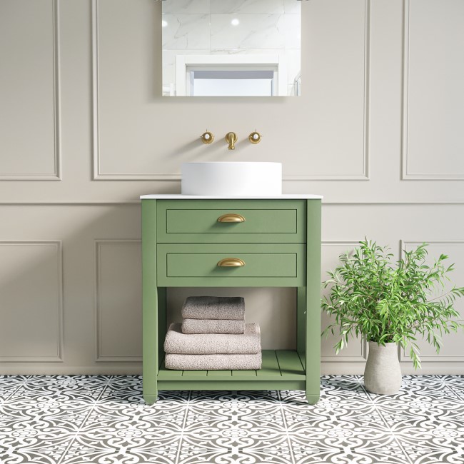 650mm Green Traditional Freestanding Vanity Unit with Basin and Brass Handles - Kentmere