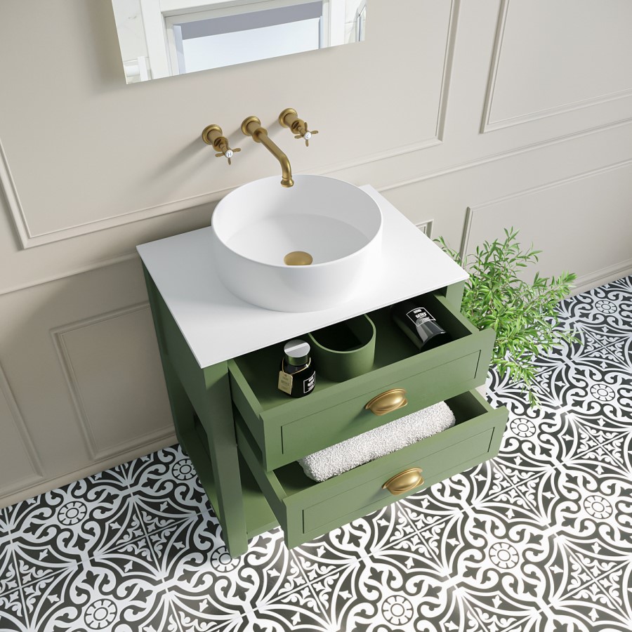 650mm Green Traditional Freestanding Vanity Unit with Basin and Brass Handles - Kentmere
