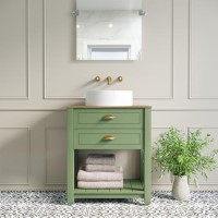 650mm Green Traditional Freestanding Vanity Unit with Basin and Brass Handles - Kentmere 650mm Green Traditional Freestanding Vanity Unit with Basin and Brass Handles - Kentmere