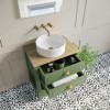 650mm Green Traditional Freestanding Vanity Unit with Basin and Brass Handles - Kentmere
