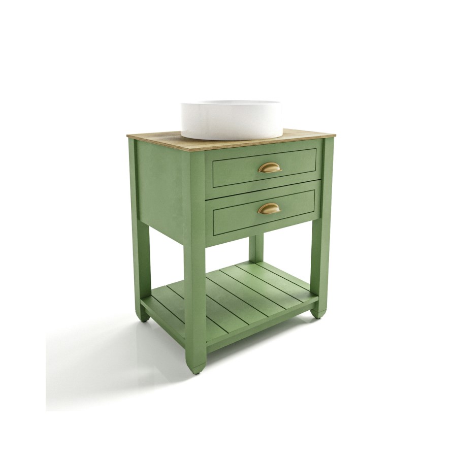 650mm Green Traditional Freestanding Vanity Unit with Basin and Brass Handles - Kentmere