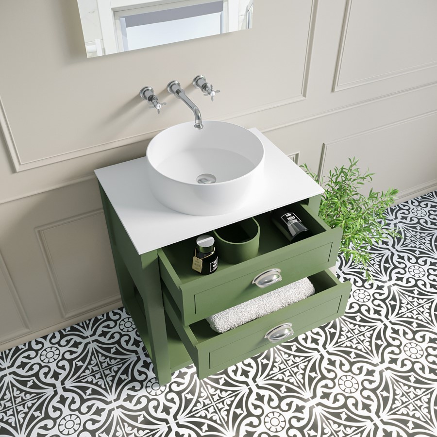 650mm Green Traditional Freestanding Vanity Unit with Matt White Top and Chrome Handles - Kentmere