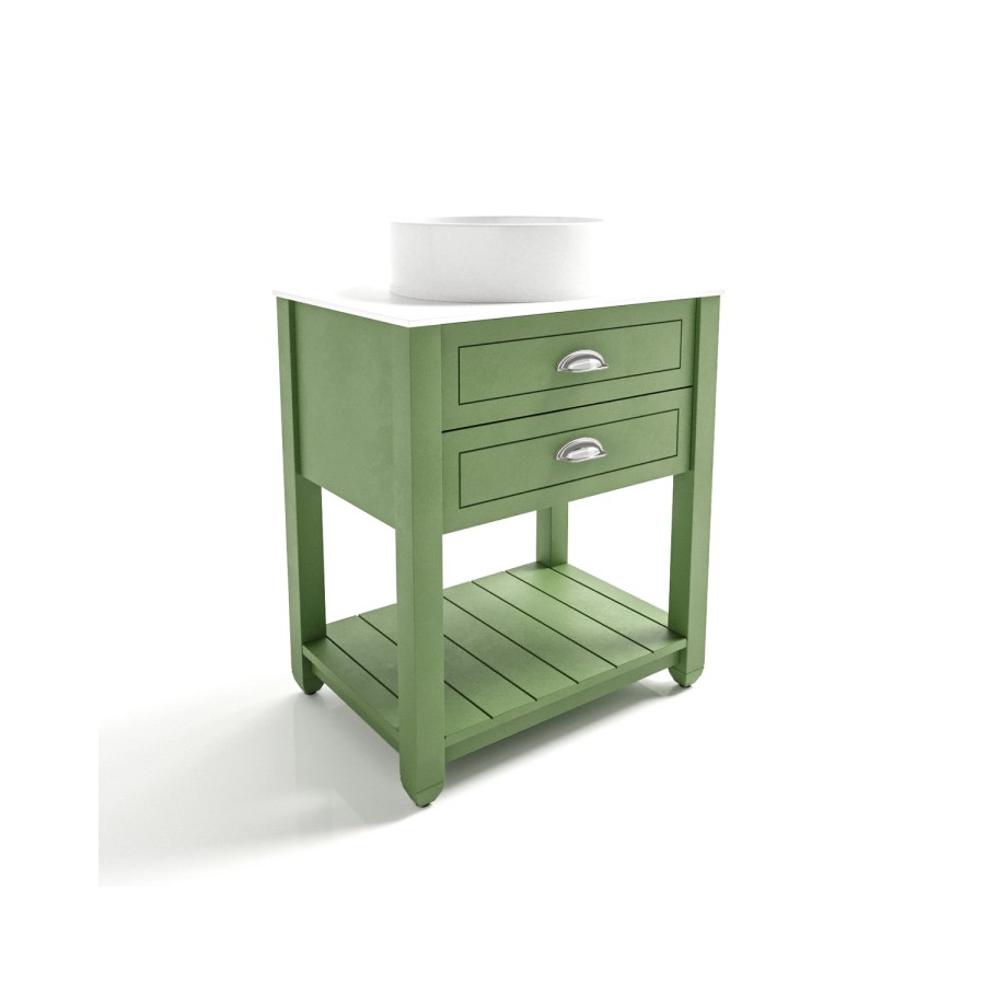650mm Green Traditional Freestanding Vanity Unit with Matt White Top and Chrome Handles - Kentmere