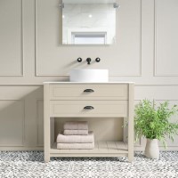 Grade A2 - 850mm Beige Traditional Freestanding Vanity Unit with Basin and Black Handles - Kentmere