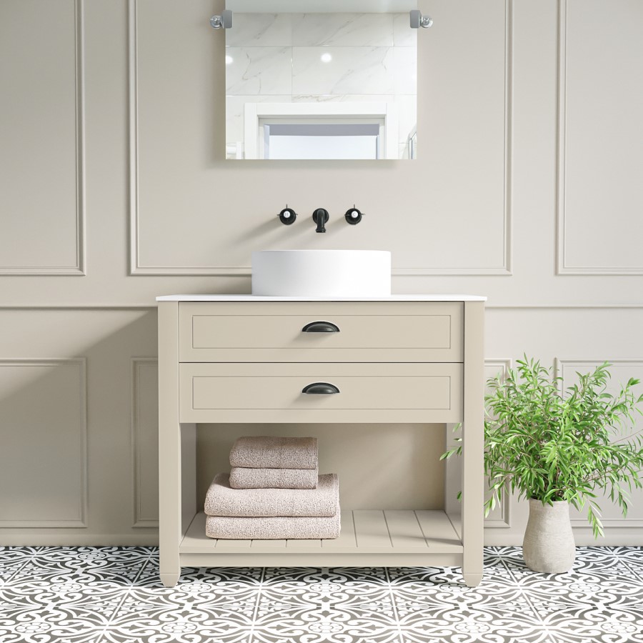Grade A2 - 850mm Beige Traditional Freestanding Vanity Unit with Basin and Black Handles - Kentmere