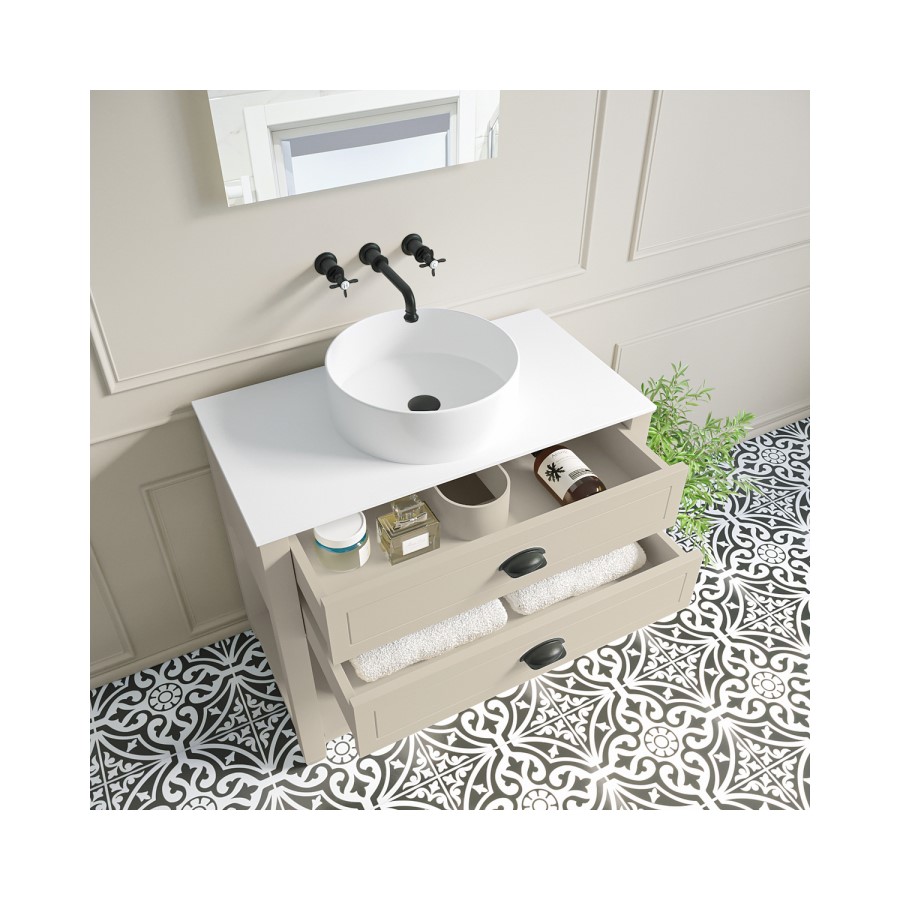 Grade A2 - 850mm Beige Traditional Freestanding Vanity Unit with Basin and Black Handles - Kentmere