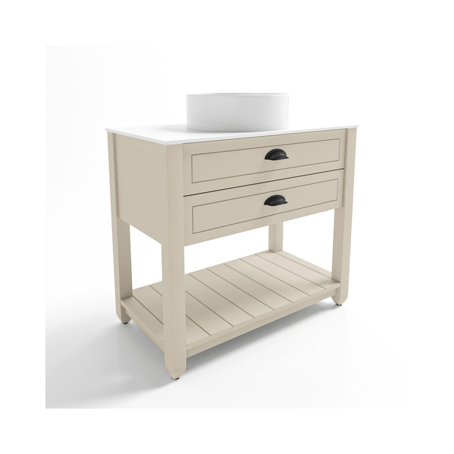 Grade A2 - 850mm Beige Traditional Freestanding Vanity Unit with Basin and Black Handles - Kentmere