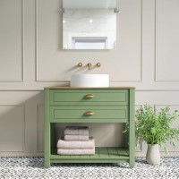 850mm Green Traditional Freestanding Vanity Unit with Basin and Brass Handles - Kentmere