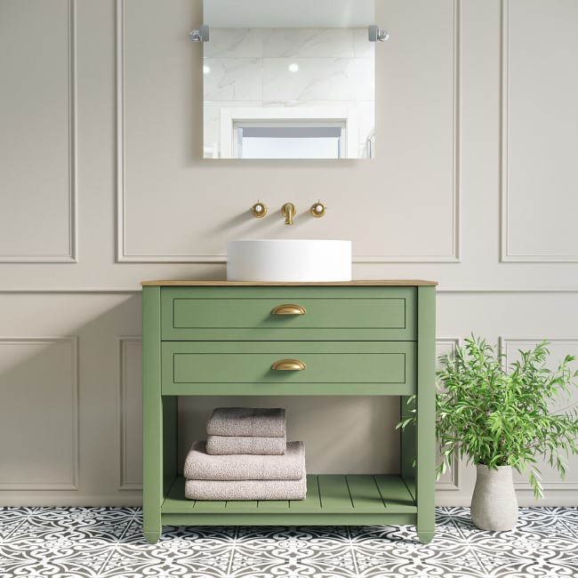 850mm Green Traditional Freestanding Vanity Unit with Basin and Brass Handles - Kentmere