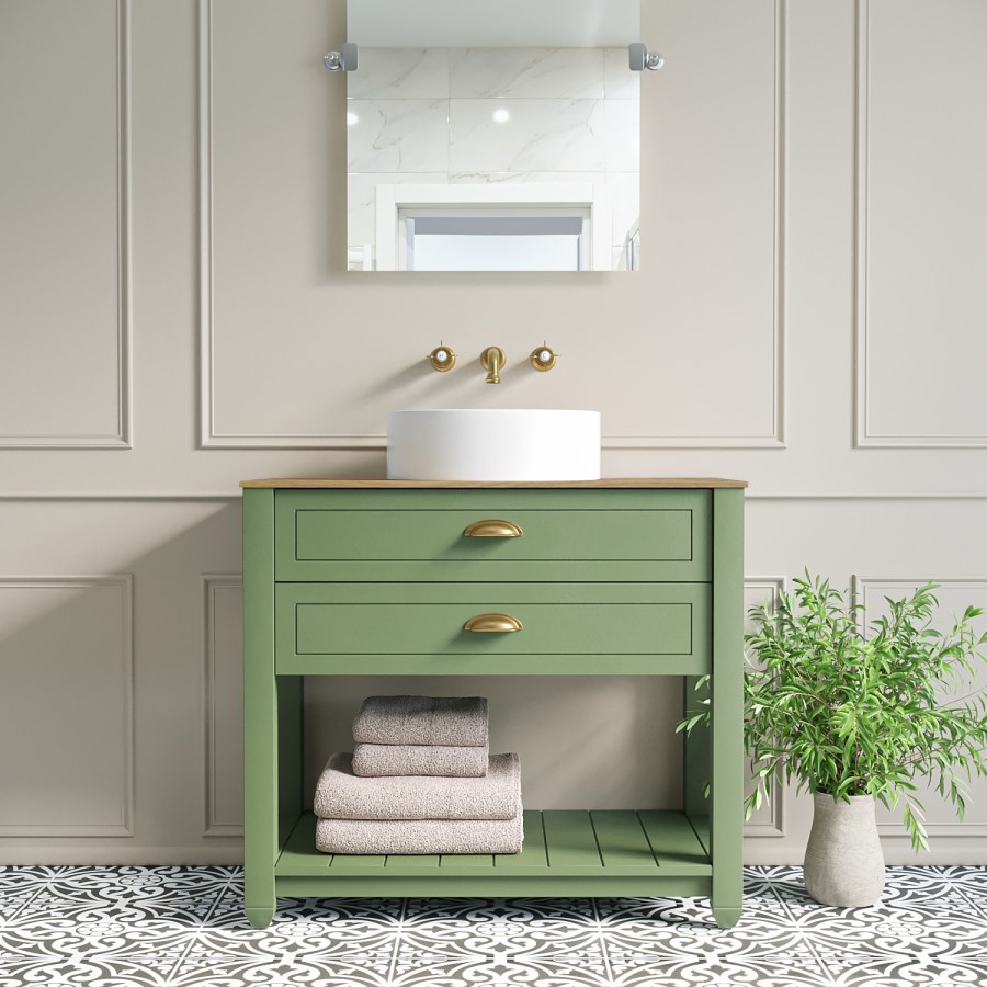 850mm Green Traditional Freestanding Vanity Unit with Basin and Brass Handles - Kentmere