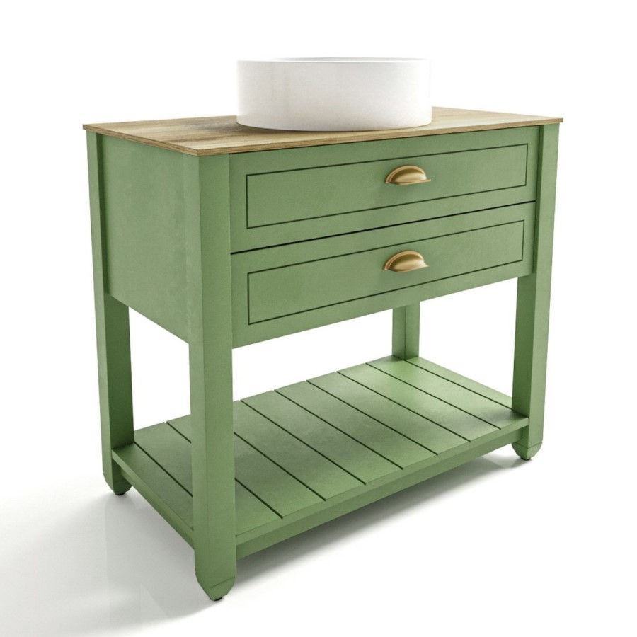 850mm Green Traditional Freestanding Vanity Unit with Basin and Brass Handles - Kentmere