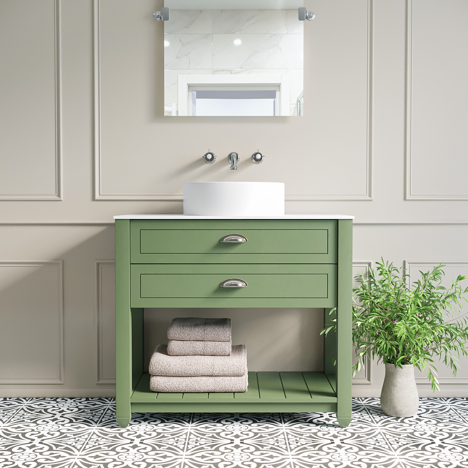850mm Green Traditonal Freestanding Vanity Unit with Chrome Handles ...
