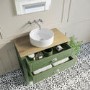 850mm Green Traditional Freestanding Vanity Unit with Wood Effect Top and Chrome Handles - Kentmere