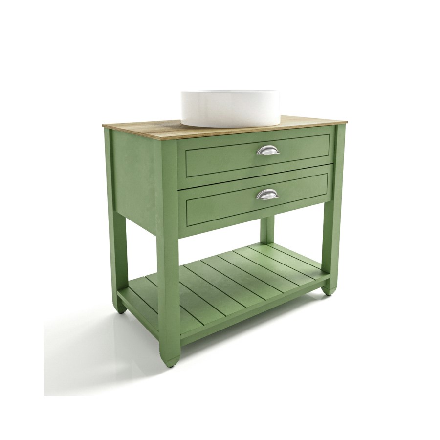 850mm Green Traditional Freestanding Vanity Unit with Wood Effect Top and Chrome Handles - Kentmere