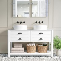 1250mm White Traditional Freestanding Vanity Unit with Black Handles - Kentmere
