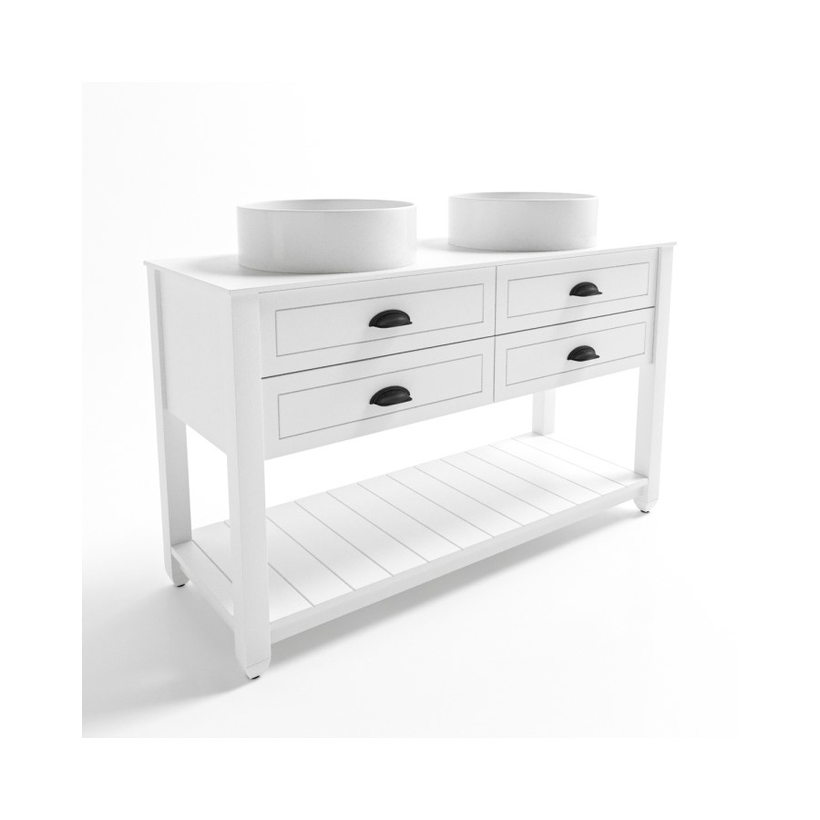 1250mm White Traditional Freestanding Vanity Unit with Black Handles - Kentmere