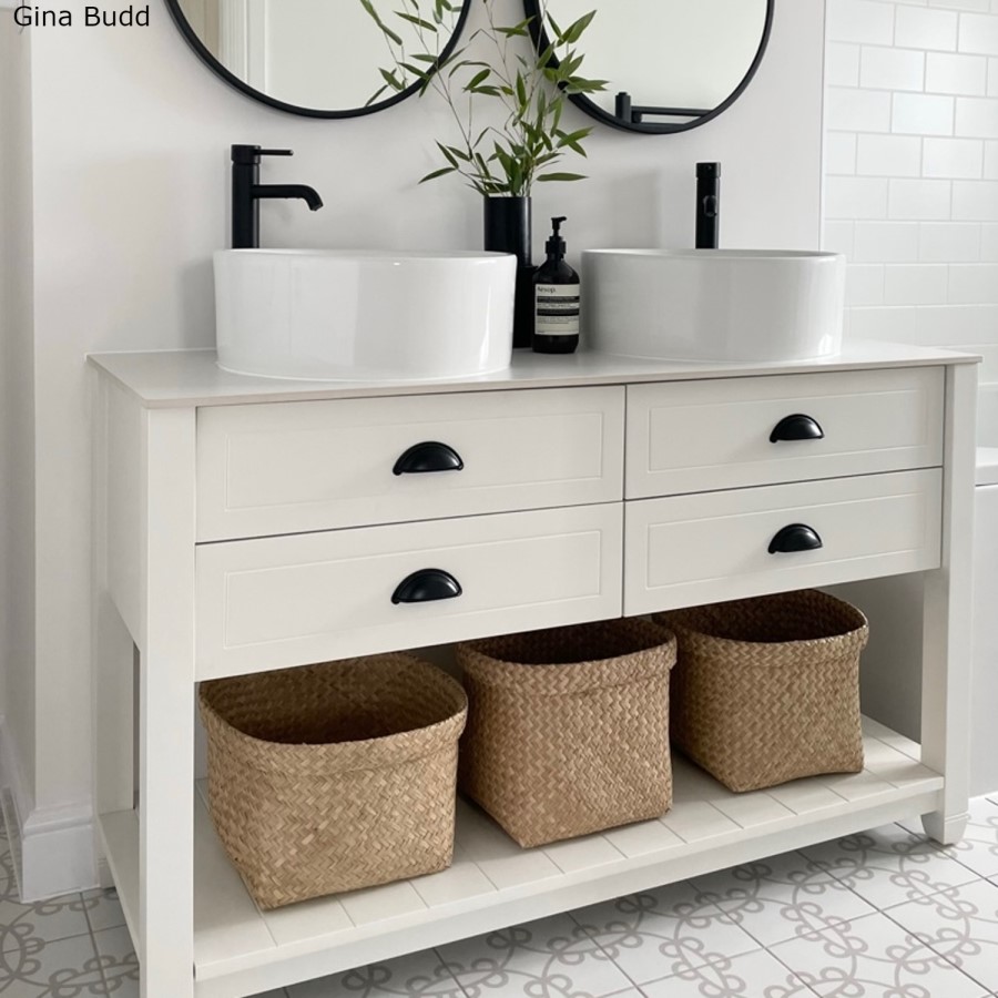 1250mm White Traditional Freestanding Vanity Unit with Basins and Chrome Handles - Kentmere