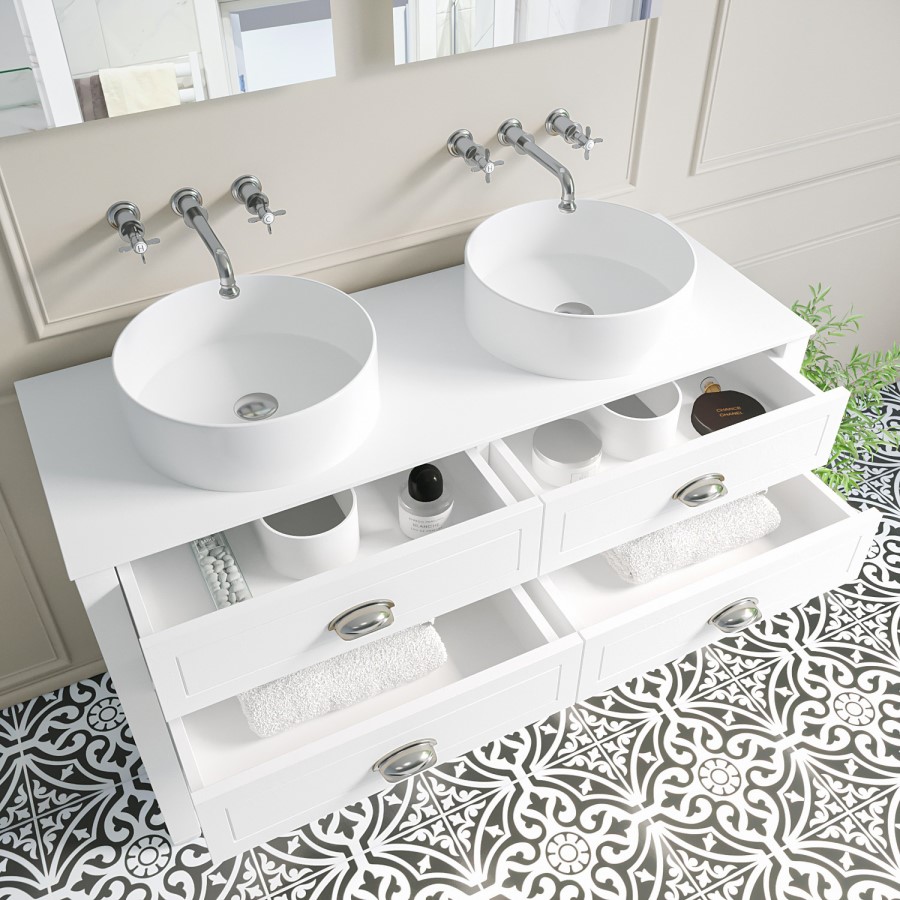 1250mm White Traditional Freestanding Vanity Unit with Basins and Chrome Handles - Kentmere