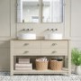 1250mm Beige Traditional Freestanding Vanity Unit with Wood Effect Top and Chrome Handles  - Kentmere