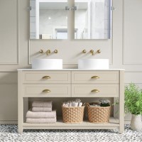 1250mm Beige Traditional Freestanding Vanity Unit with Brass Handles - Kentmere