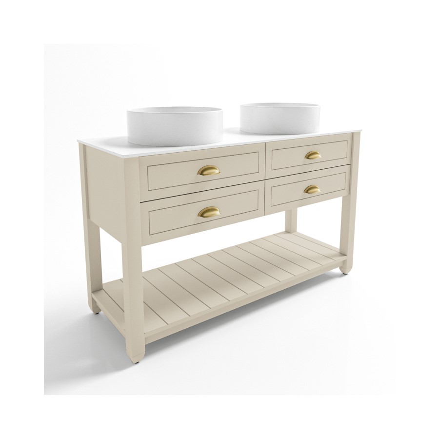 1250mm Beige Traditional Freestanding Vanity Unit with Brass Handles - Kentmere
