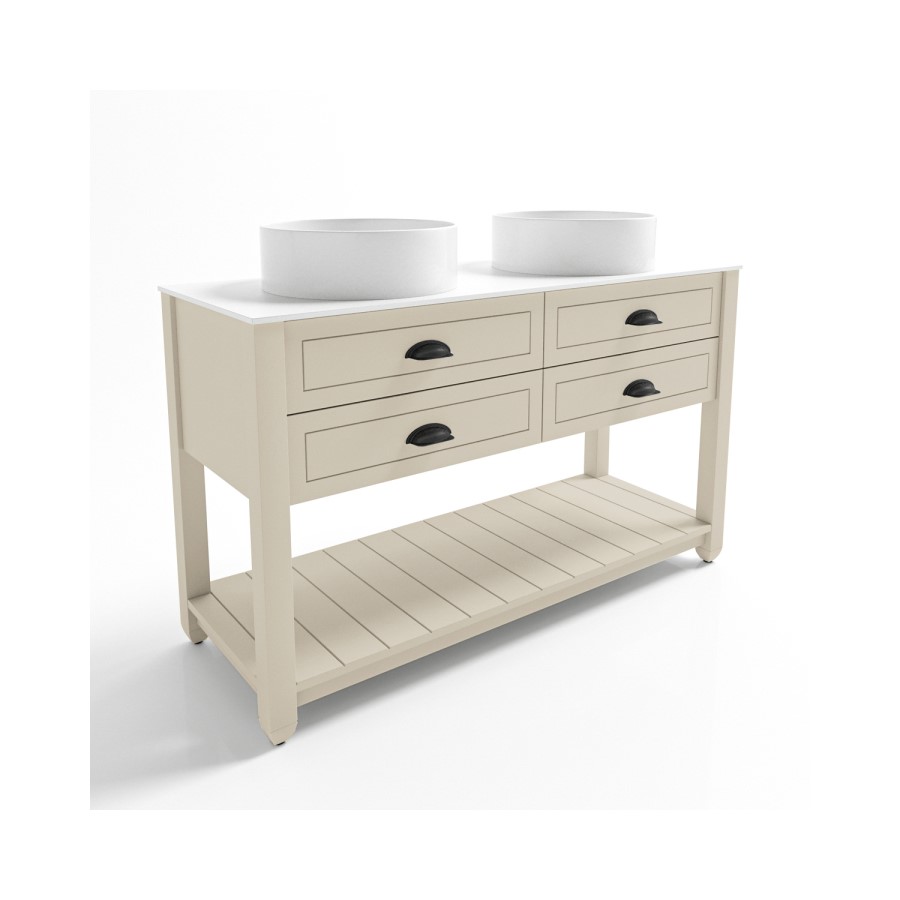 1250mm Beige Traditional Freestanding Vanity Unit with Basins and Black Handles - Kentmere