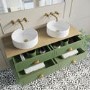 1250mm Green Traditional Freestanding Vanity Unit with Basins and Brushed Brass Handles - Kentmere