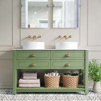 1250mm Green Traditional Freestanding Vanity Unit with Basins and Brass Handles - Kentmere