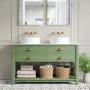 1250mm Green Traditional Freestanding Vanity Unit with Basins and Brass Handles - Kentmere