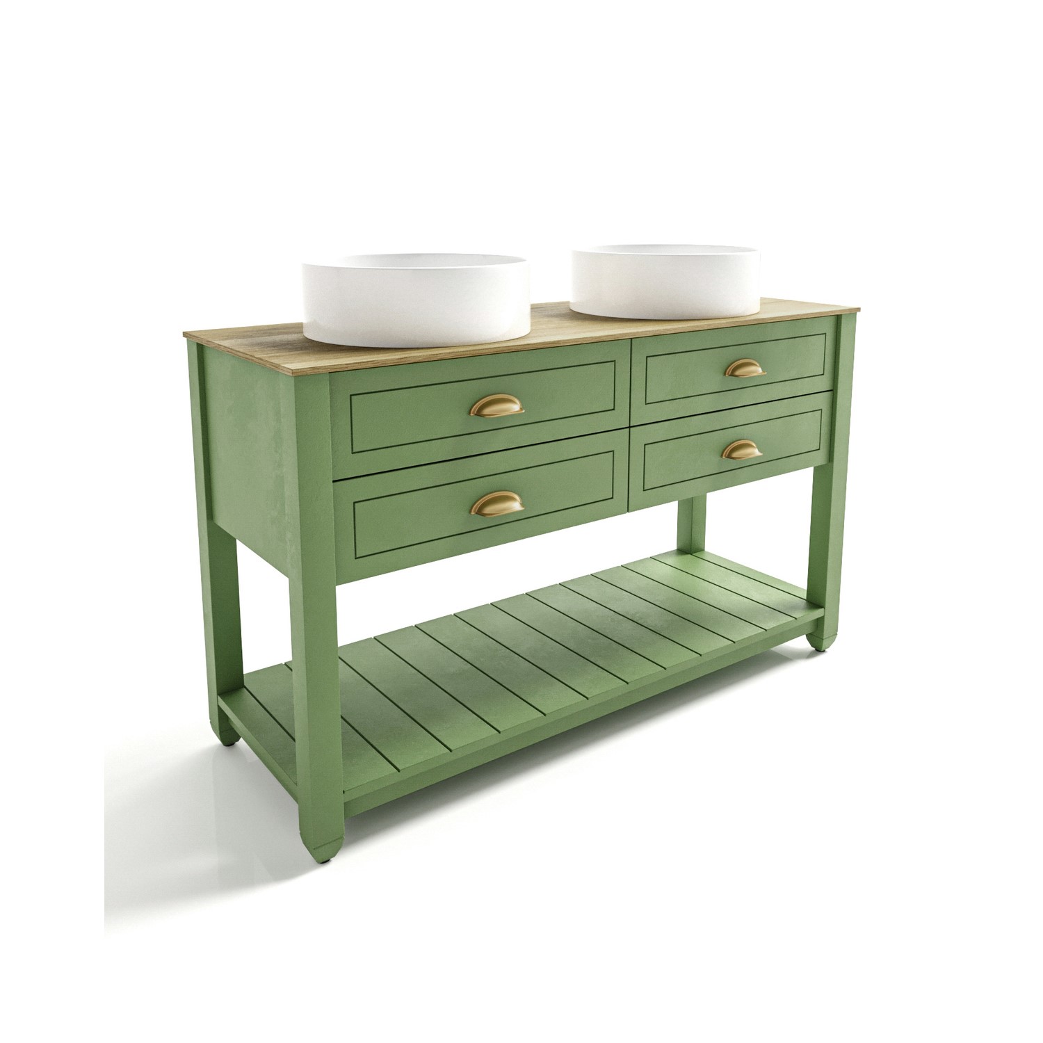 1250mm Green Traditional Freestanding Vanity Unit With Basins And Brass 1250mm Green Traditional Freestanding Vanity Unit With Basins And Brass