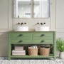 1250mm Green Traditional Freestanding Vanity Unit with Wood Effect Top and Black Handles - Kentmere