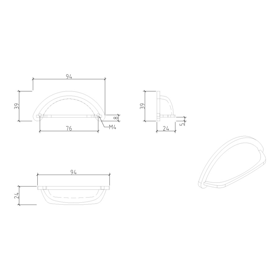 4 Chrome Cup Handles - Kentmere