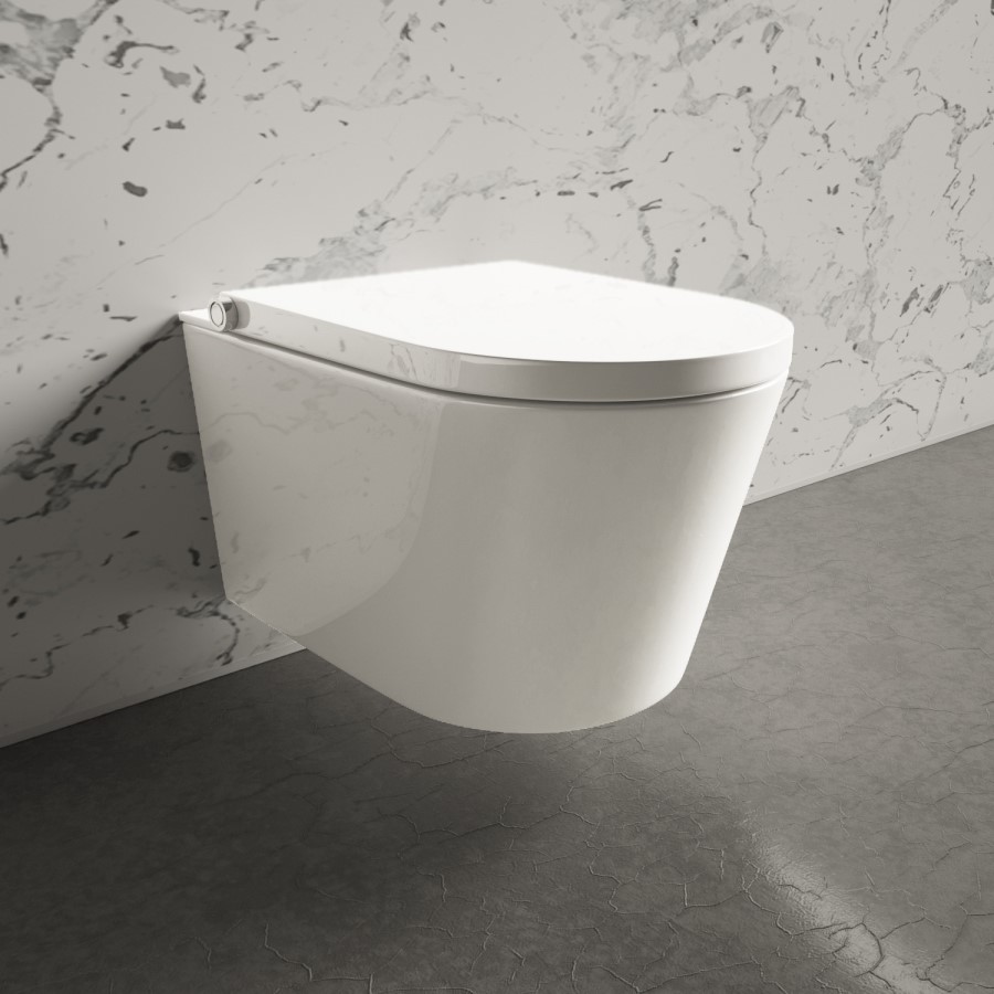 Wall Hung Smart Bidet Japanese Toilet & 1160mm Frame Cistern and Chrome Pneumatic Flush Plate - Purificare
