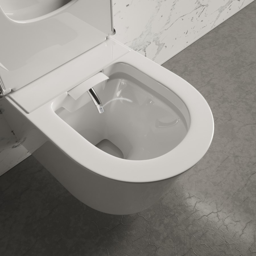 Wall Hung Smart Bidet Japanese Toilet & 1160mm Frame Cistern and Chrome Pneumatic Flush Plate - Purificare