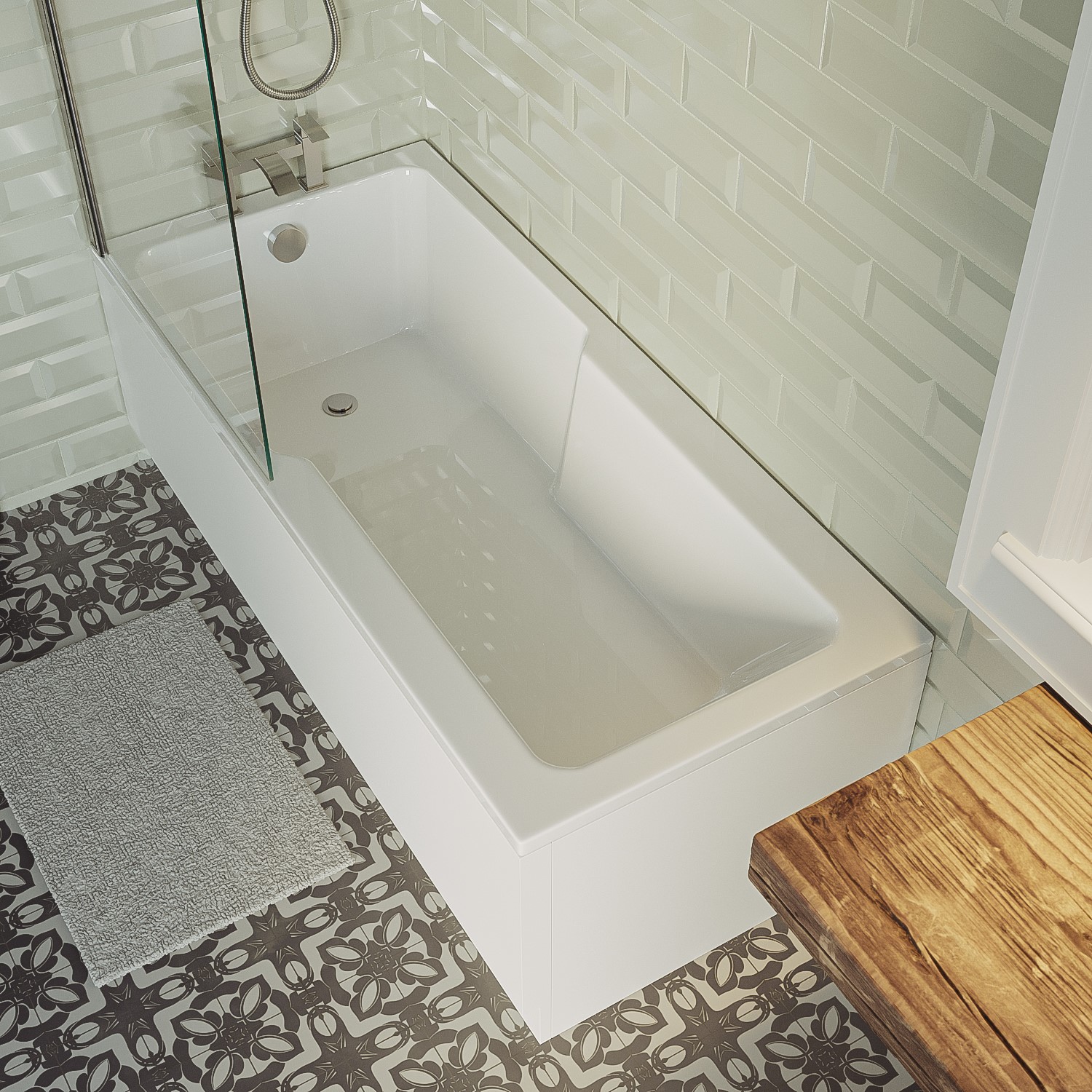 Single Ended Shower Bath with Front Panel & Chrome Bath Screen 1700 x