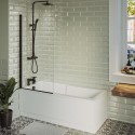 BUN/BeBa_27487/84932 Single Ended Shower Bath with Front Panel & Black Bath Screen 1700 x 750mm - Cotswold