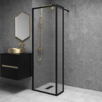 700mm Black Fluted Glass Wet Room Shower Screen with Return Panel - Volan