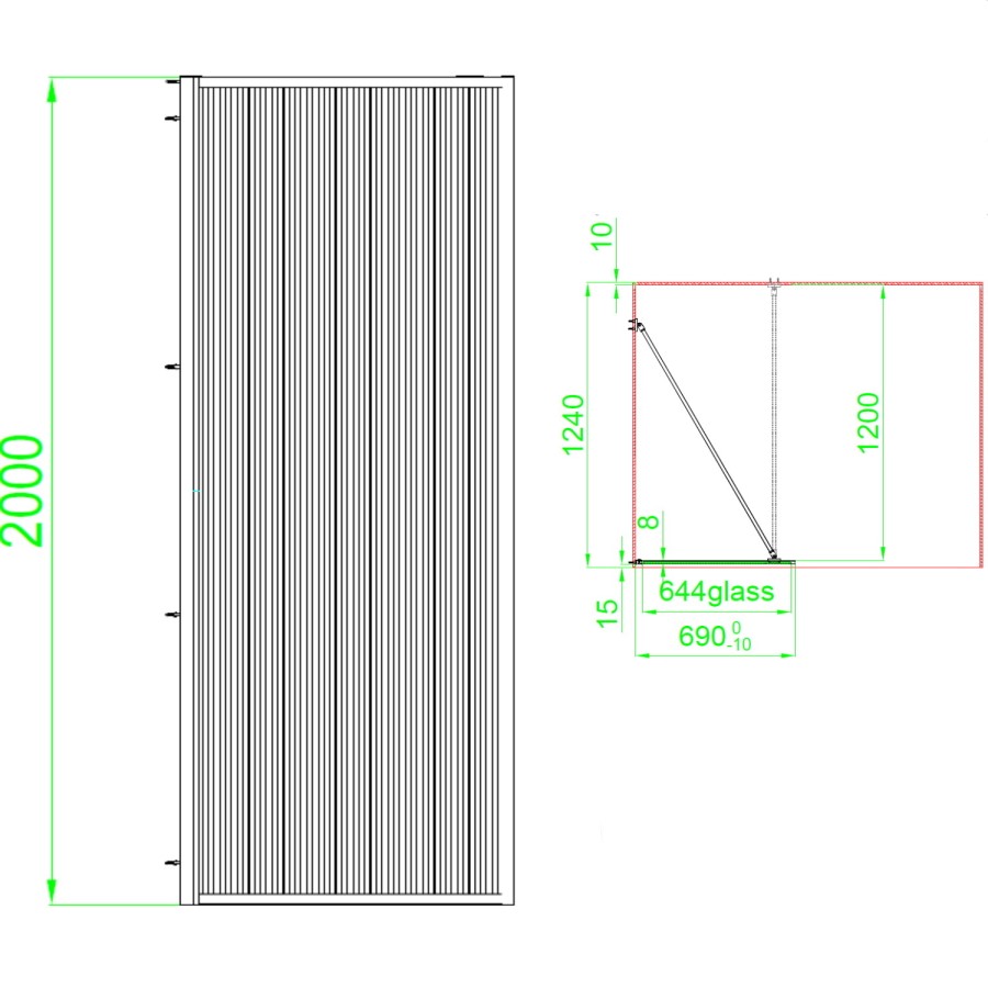 700mm Black Fluted Glass Wet Room Shower Screen with Return Panel - Volan