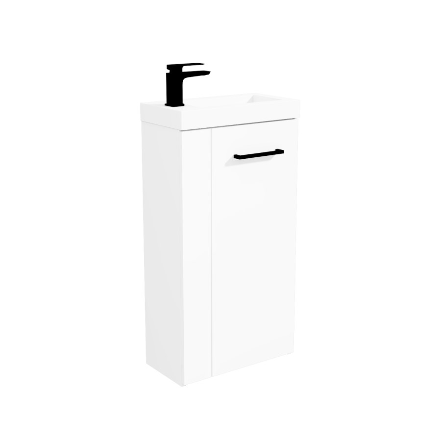 Cloakroom Suite with White Freestanding Vanity Unit Black Handle and Corner Close Coupled Toilet - Virgo