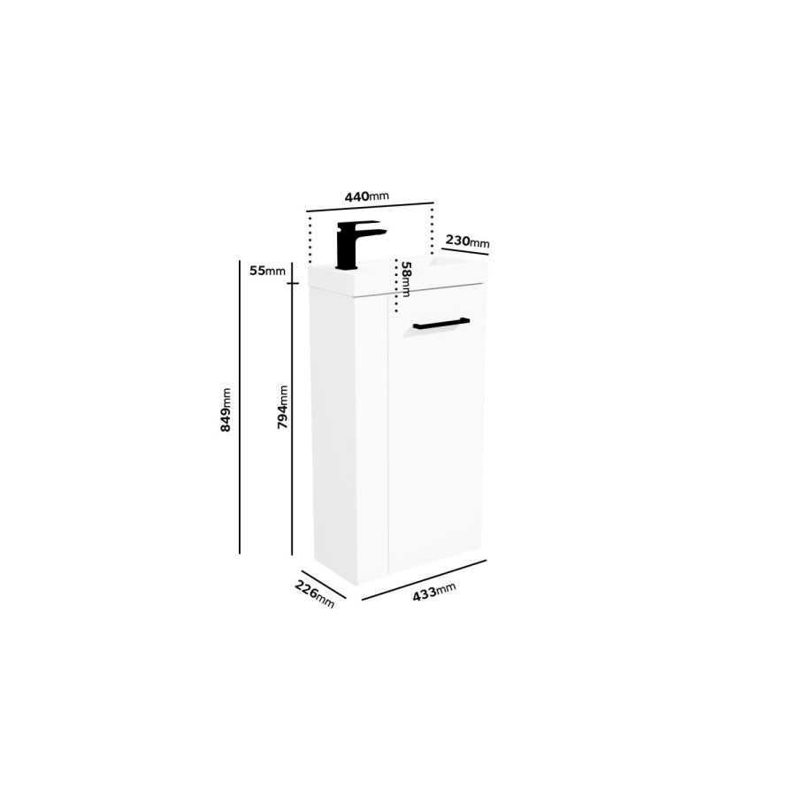 Cloakroom Suite with White Freestanding Vanity Unit Black Handle and Corner Close Coupled Toilet - Virgo